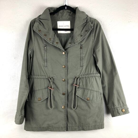 Sound Matter Green Drawstring Snap Front Lightweight Utility Anorak Jacket Coat - Picture 1 of 10